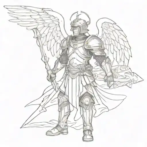 An angel warrior in Roman armor, representing the balance between justice and protection tattoo design idea