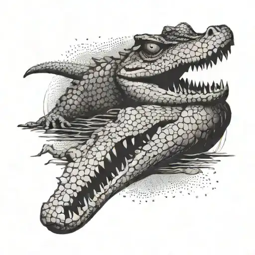 A surreal tattoo of a crocodile floating in a dark void, representing the client's feelings of loneliness tattoo design idea