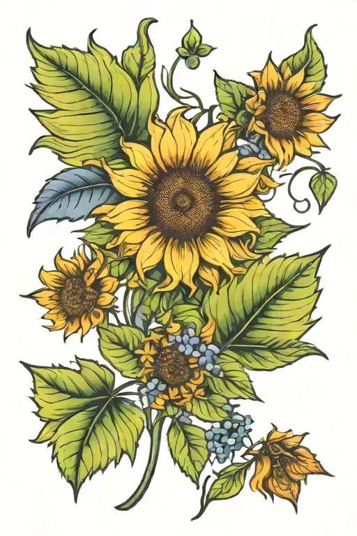 sunflower, maple leaf, bluebonnet, 4 leaf clover made tattoo design idea