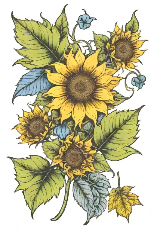 sunflower, maple leaf, bluebonnet, 4 leaf clover made tattoo design idea