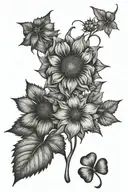 sunflower, maple leaf, bluebonnet, 4 leaf clover made tattoo design idea