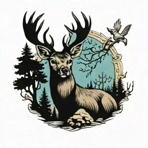 Deer, rabbits, forest,  tattoo design idea