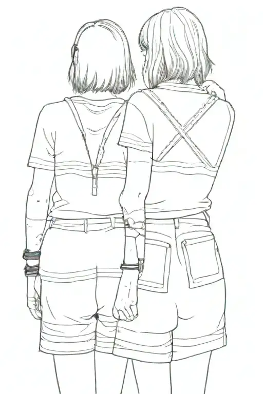 skinny goth girl standing back to back with a fat preppy girl tattoo design idea