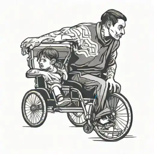 2 brothers holding hand. One is in a wheelchair  tattoo design idea