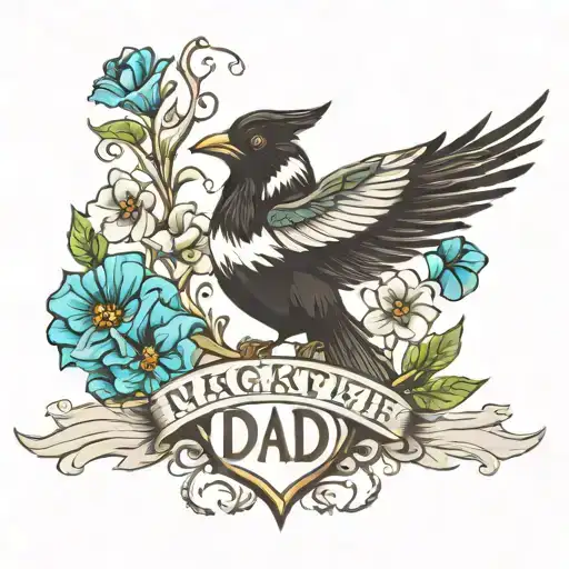 dad name heart magpie tattoo design idea