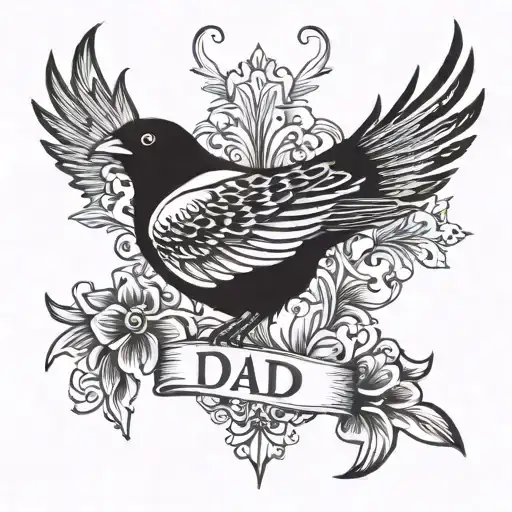 dad name heart magpie tattoo design idea
