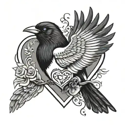 dad heart magpie tattoo design idea