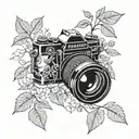 Combine elements of a camera, architectural blueprints, and nature in a blackwork tattoo, showcasing your diverse interests and skills tattoo design idea