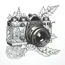 Combine elements of a camera, architectural blueprints, and nature in a blackwork tattoo, showcasing your diverse interests and skills tattoo design idea