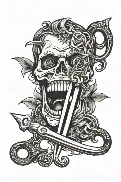 Scissors with Human teeth on the Blade and a Tongue  tattoo design idea