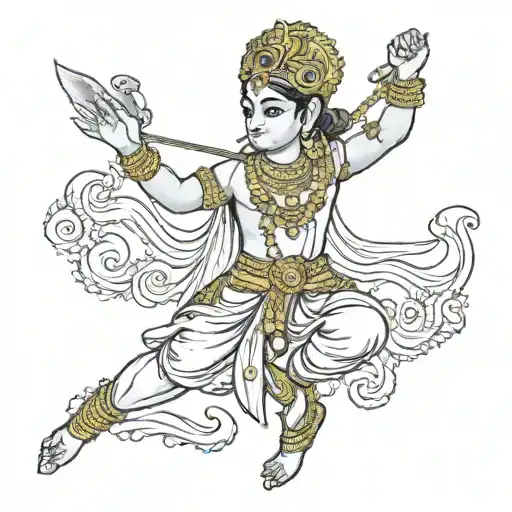 Make a tattoo of lord krishna. His body is not clearly visible. All you can see a person standing and his all gold jewel tattoo design idea