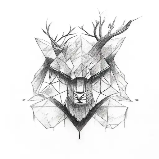 A sketch-style tattoo of a dark forest with animals lurking in the shadows tattoo design idea