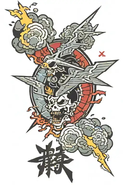 A Japanese quote about war  with  lightning strike from it.  tattoo design idea