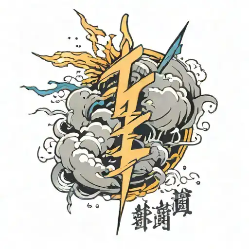 A Japanese quote with  lightning strike from it. tattoo design idea
