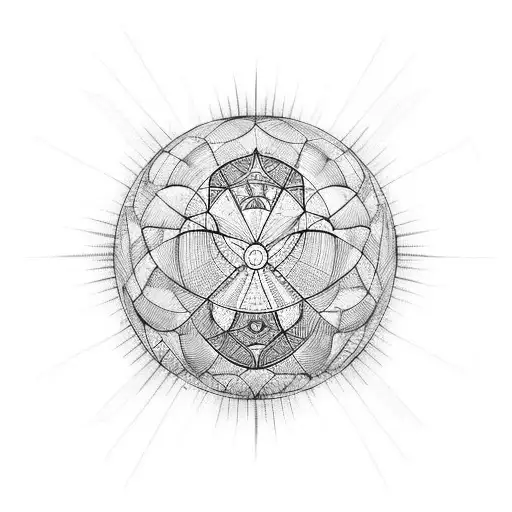 a sphere that shows the consciousness layers, layers are cut horizontally tattoo design idea