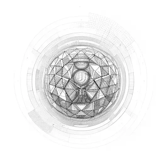 a sphere that shows the consciousness layers, isometric, classy tattoo design idea