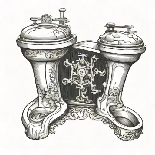 realistic Tattoo style two toilets side by side with small break between them tattoo design idea