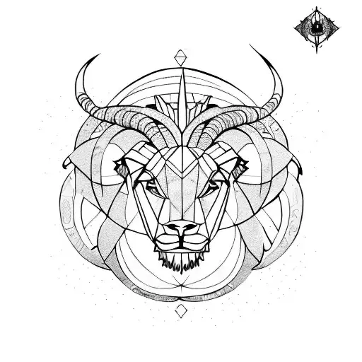 geometric complilation of capricorn ram and leo lion for chest or half sleeve tattoo design idea