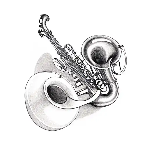 saxophone with notes tattoo design idea