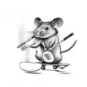A standing rat with a skateboard,cigarette and a hat on his head tattoo design idea