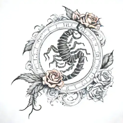 scorpio horscope sign with death rose tattoo design idea