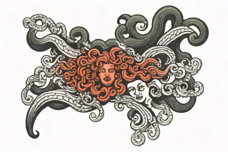 medusa as a throat tattoo and blackout style on top tattoo design idea