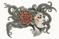 medusa as a throat tattoo and blackout style on top tattoo design idea