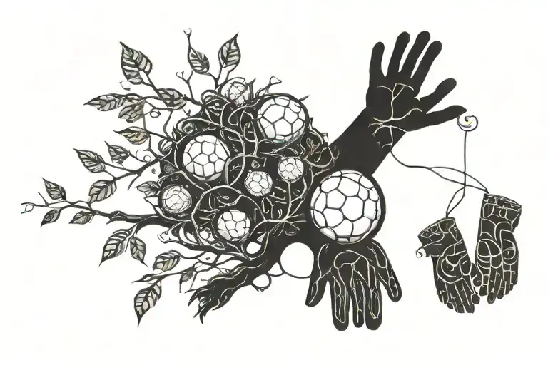 A family tree intertwined with handball equipment like balls and gloves tattoo design idea