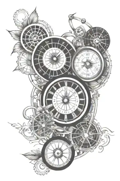 Clocks and roulette wheel tattoo design idea
