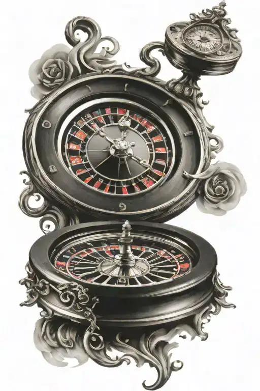 Roulette wheel and clock tattoo design idea