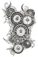 Clocks and roulette wheel tattoo design idea