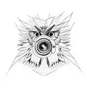 Camera lens morphing into a bearded vulture tattoo design idea