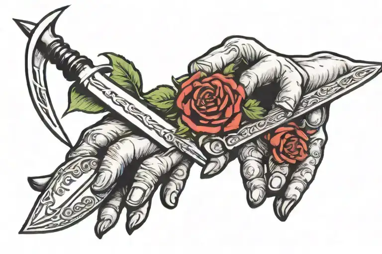two hands one giving a dagger to the other hand tattoo design idea