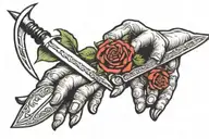 two hands one giving a dagger to the other hand tattoo design idea