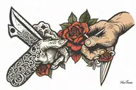 two hands one giving a dagger to the other hand tattoo design idea