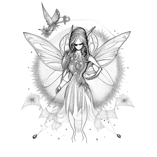 fairy with a crystal in her hand tattoo design idea