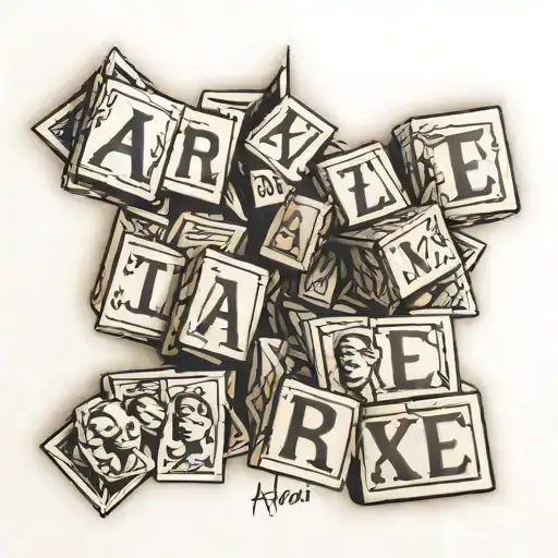 Scrabble Tiles Forming Aidan, Amy, Kyle, and Kayne tattoo design idea