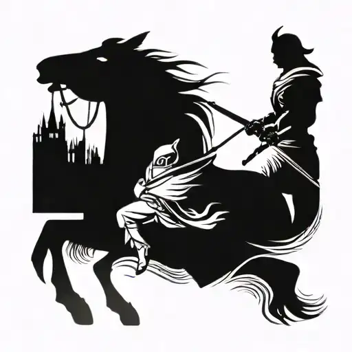 biblical lost of faith with warrior and horse  tattoo design idea