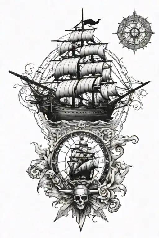 pirates of the Caribbean and titanic compass rose tattoo design idea
