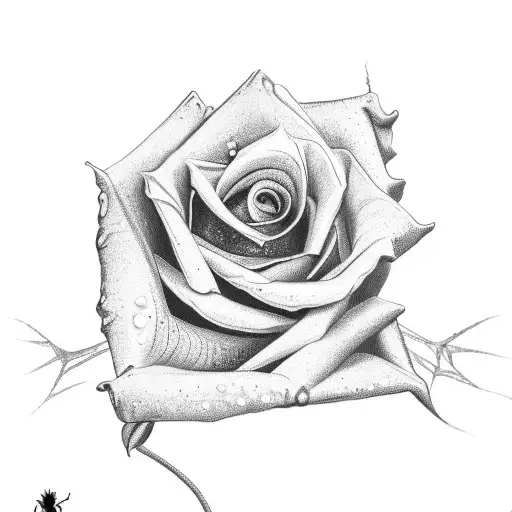 spider wrapping a rose in its web  tattoo design idea
