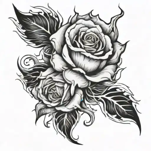 rose and fire flames tattoo design idea