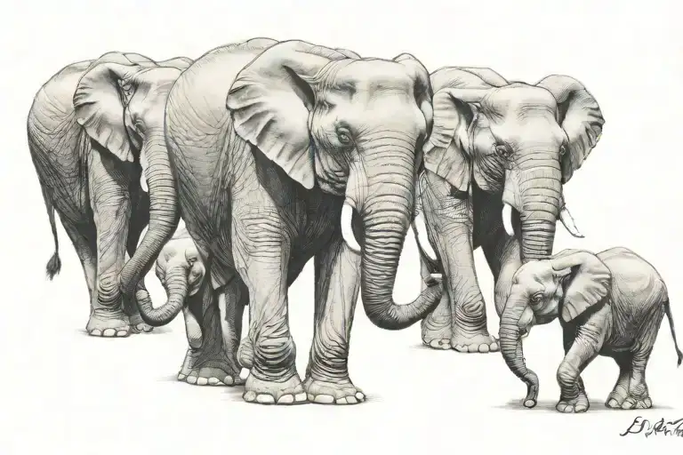 4 elephants holding trunks small to big tattoo design idea