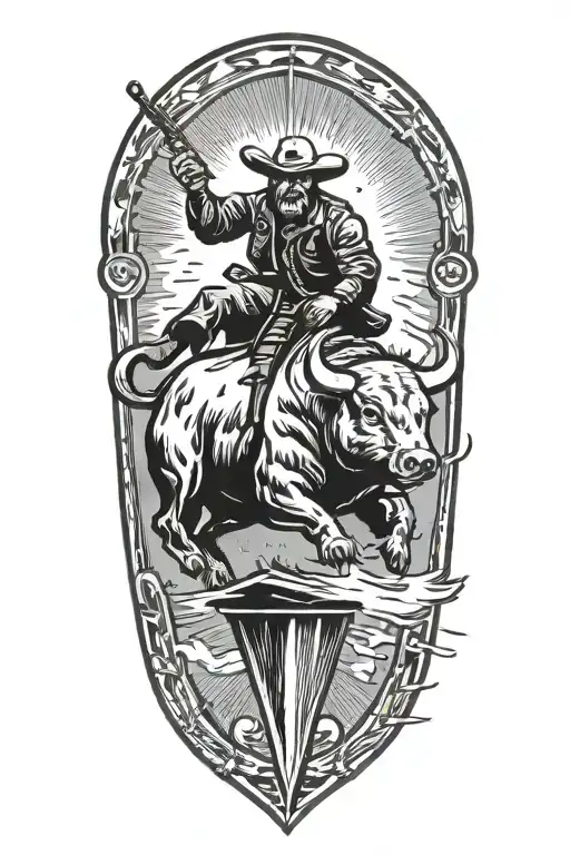 bull riding rocket on top of bear head tattoo design idea