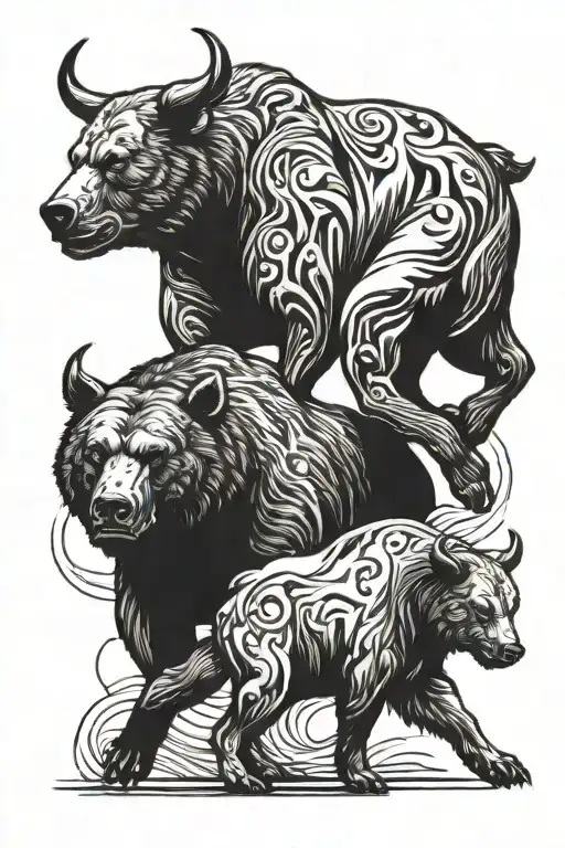 Bull run  & Bear market tattoo design idea