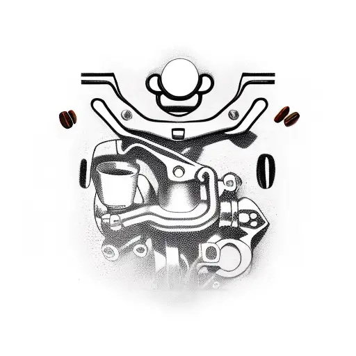 A motorbike engine with coffee beans as pistons tattoo design idea