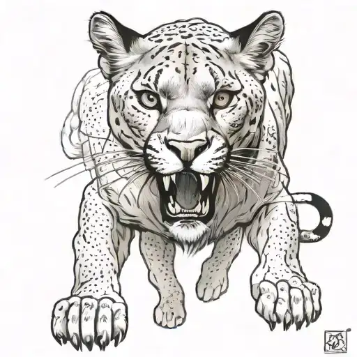 puma walking forward with a defiant face tattoo design idea