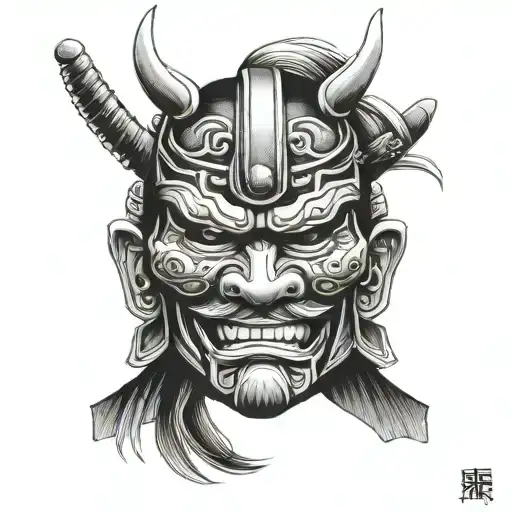 samurai mask old School tattoo design idea
