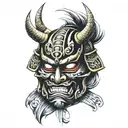 samurai mask old School tattoo design idea