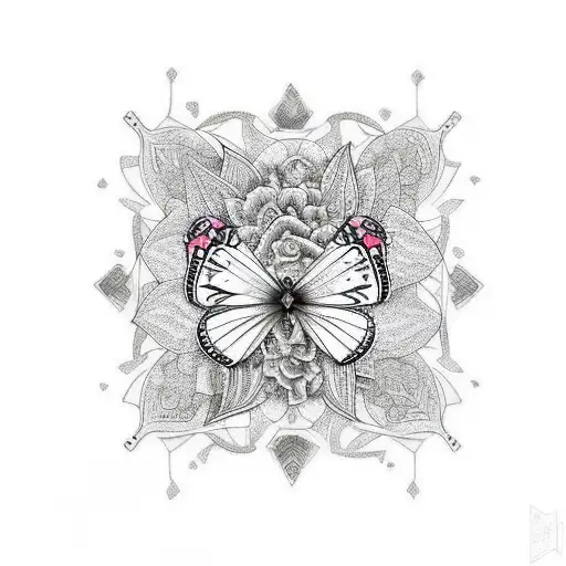 Traditional tribal design with butterfly motifs tattoo design idea