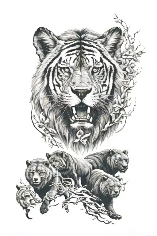 wolf, bear, panther, gorilla, elephant, tiger, buffalo tattoo design idea